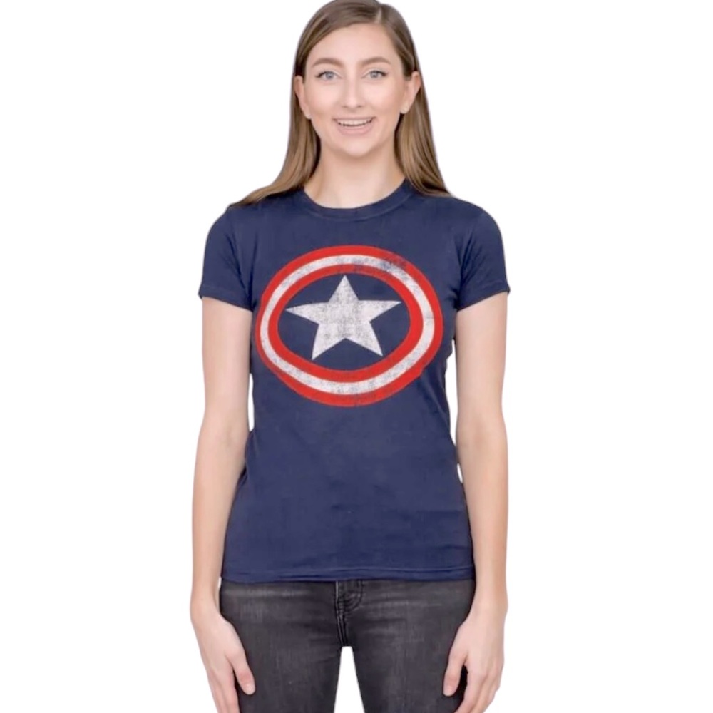 Captain America Star Distressed Logo Tee Size Large